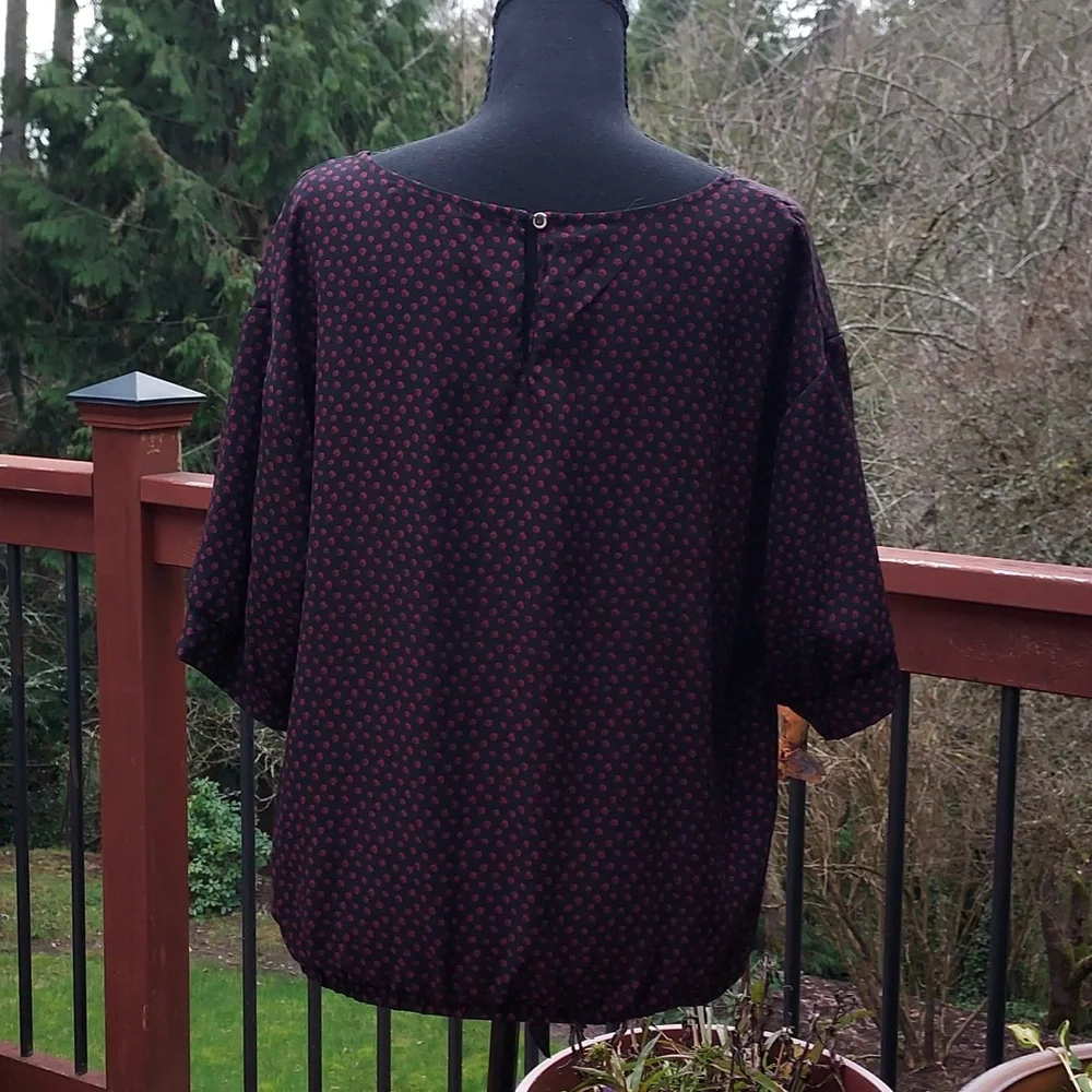 West Kei Black And Red Blouse Polka Dot Tie Waist Size L